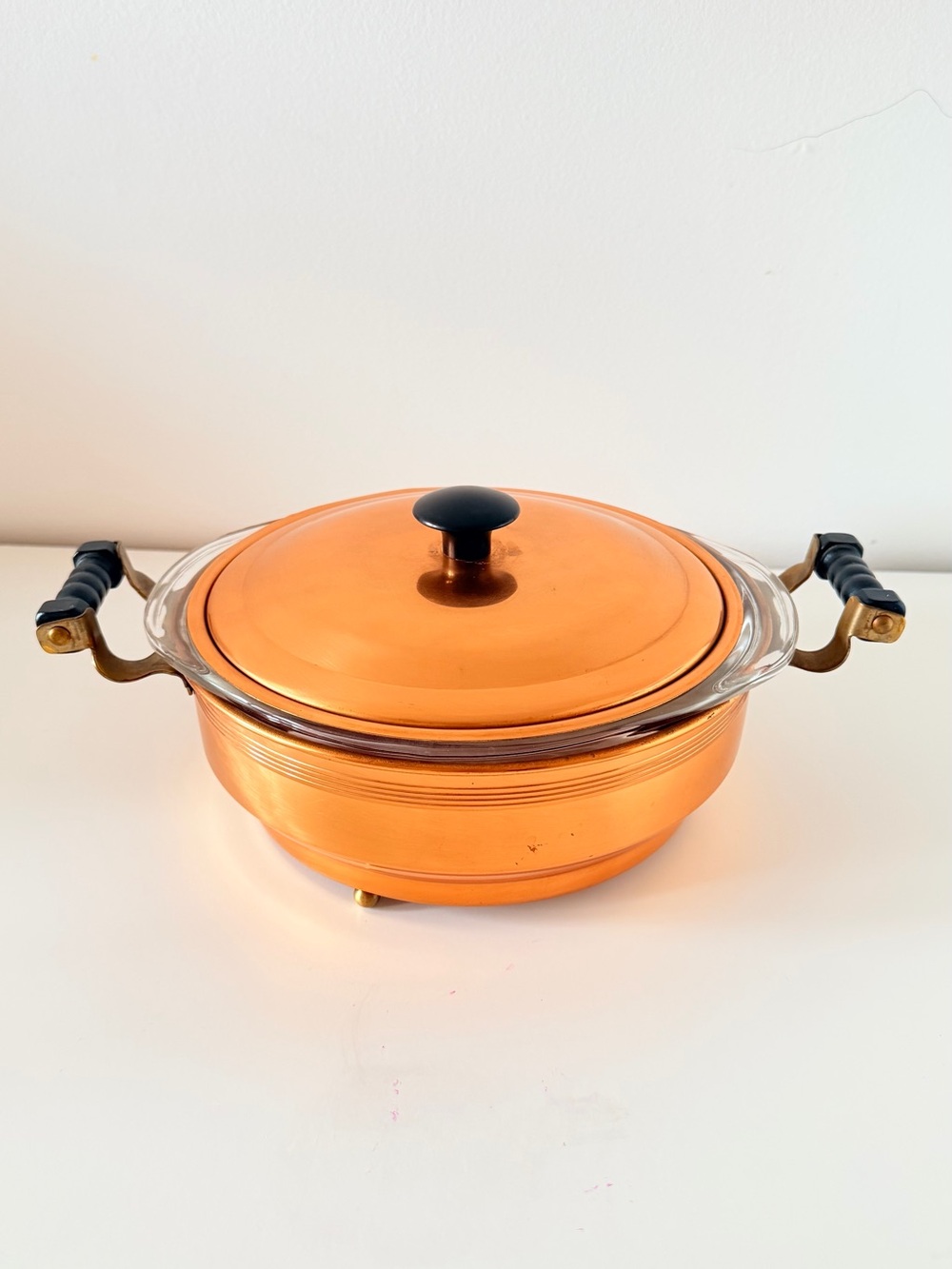 Vintage made in USA Pirex Bowl with Copper Holder